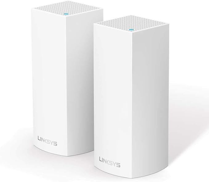 Linksys Système Wi-Fi 5 Mesh Triple Bande Velop Whw0302 Ac2200 (Routeur Wlan, Répéteur Amplificateur de Signal Jusqu’à 350 M2, pour Plus de 40 Appareils, 4 Ports ethernet, Pack de 2, Blanc)
