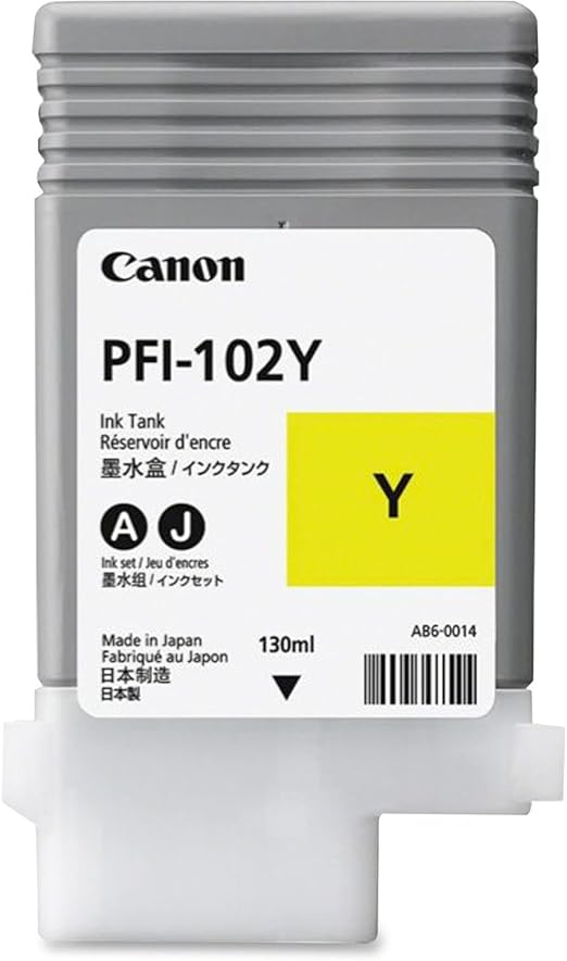 Canon INK PFI102Y YELLOW DYE | 130ML | LP17/LP24/IPF500/IPF6X0/IPF7X0