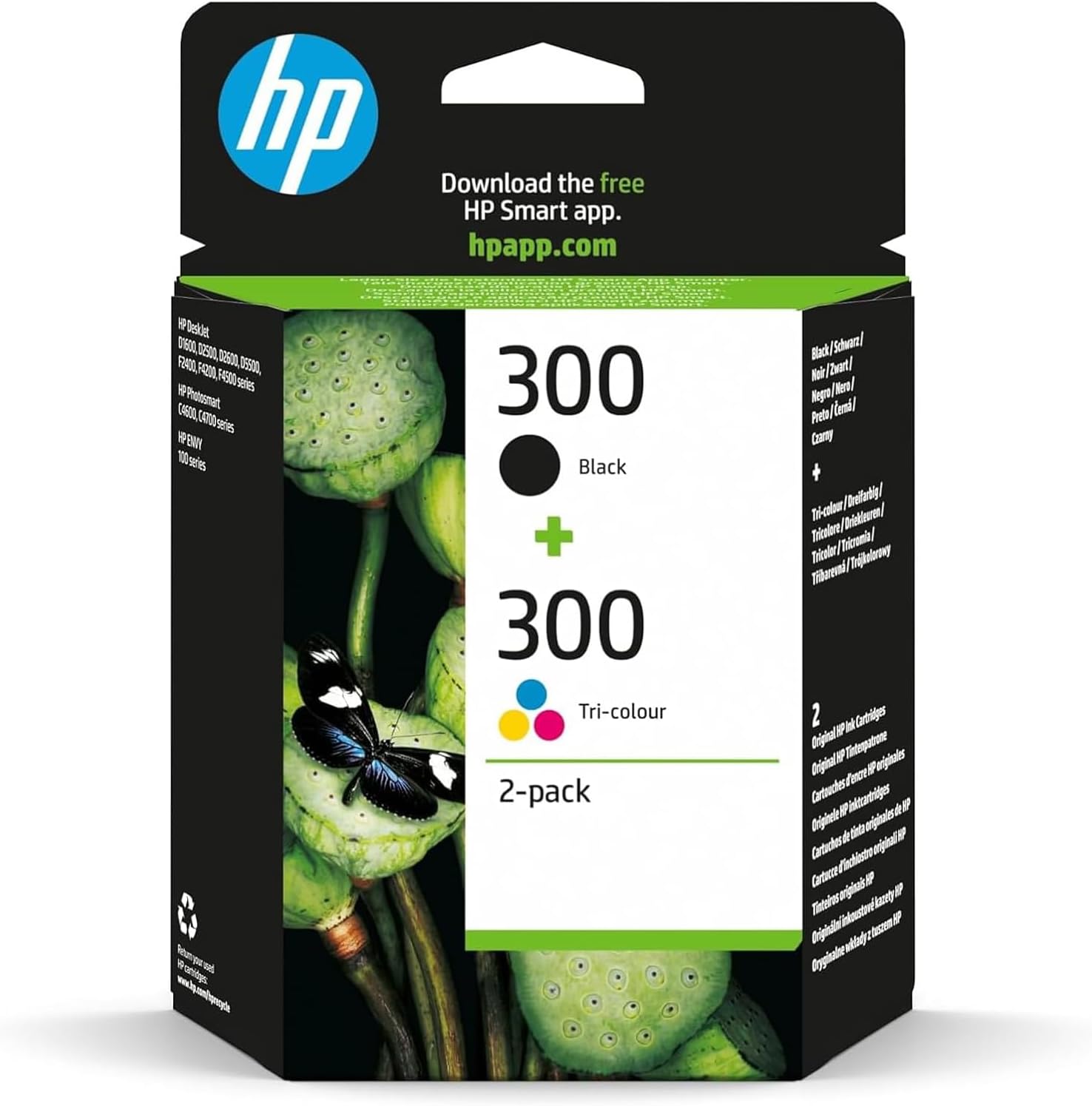 HP 300 Combo Pack CN637EE Confezione da 2 Cartucce Originali da 365 Pagine, Compatibile con Stampanti DeskJet D2560, D2660, F4280, F4224, F4283 e Photosmart Serie C, Nero e Tricomia