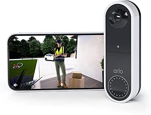 Arlo Videocitofono,Telecamera WiFi Esterno Senza Fili, Campanello Senza Fili Da Esterno, 1080p HD, Citofono Smart, Sensore Di Movimento, Interfono Casa, Sirena, Prova Arlo Inclusa Secure, Bianco