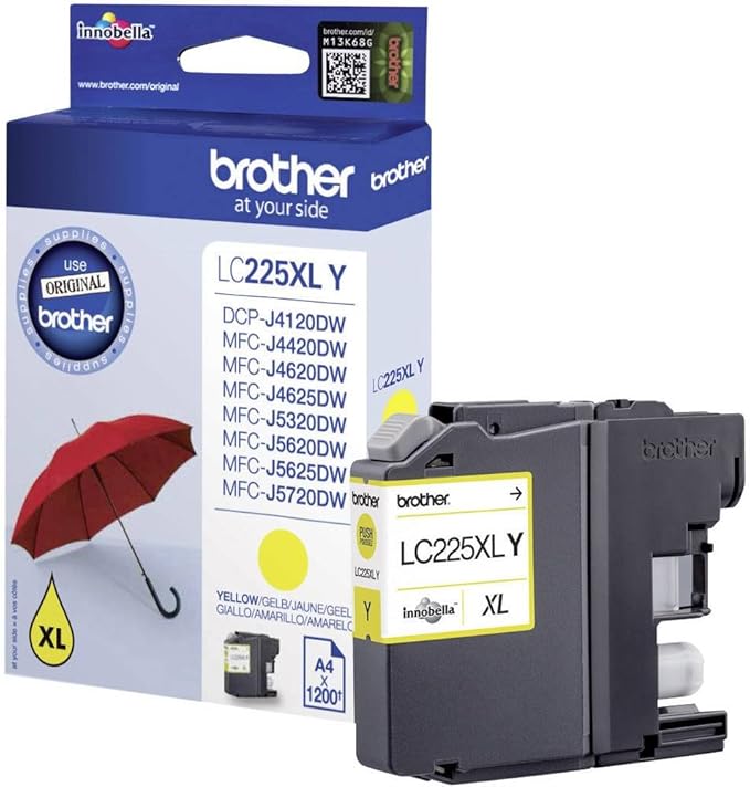 Brother LC-225XLY - Cartuccia d'inchiostro originale ad alta resa (XL) giallo, 1 pezzo compatibile con DCP-J4120DW, MFC-J4420DW, MFC-J4620DW, MFC-J5320DW, MFC-J5620DW, MFC-J5720DW