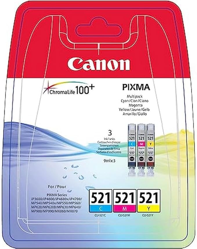 Canon CLI-521 C M Y Confezione da 3 Cartucce d'inchiostro (Ciano Magenta Giallo) Originale, Imballaggi in Plastica Obsoleti 2018