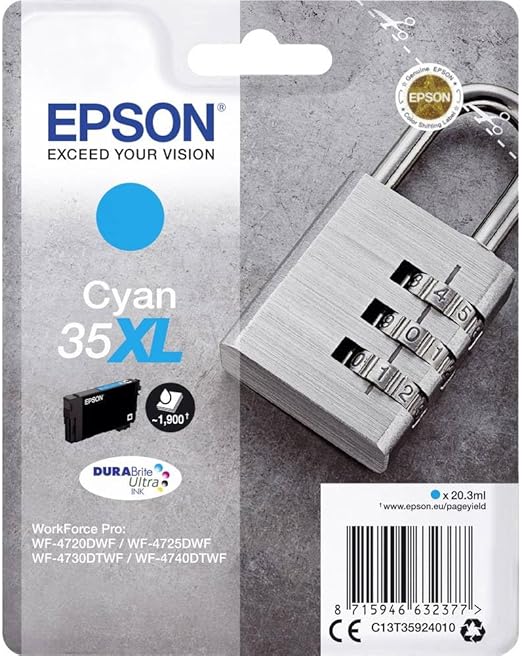 Epson 35 Serie Lucchetto, Cartuccia Originale Getto d'Inchiostro DURABrite Ultra, Formato XL, Ciano