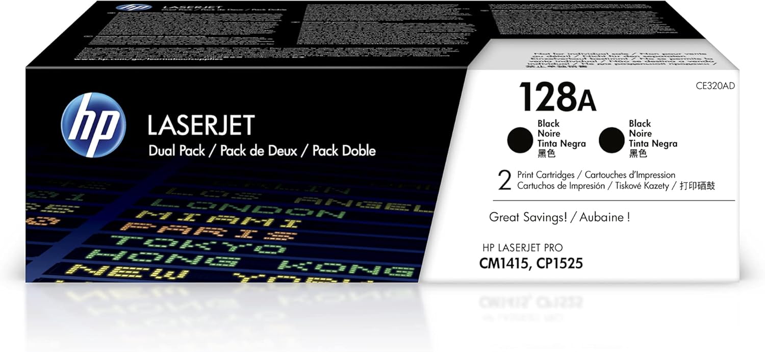 HP 128A CE320AD, Multipack da 2 Cartucce Toner Originali da 2000 Pagine, Compatibile con le Stampanti LaserJet Pro CM1415 e CP1525, Nero