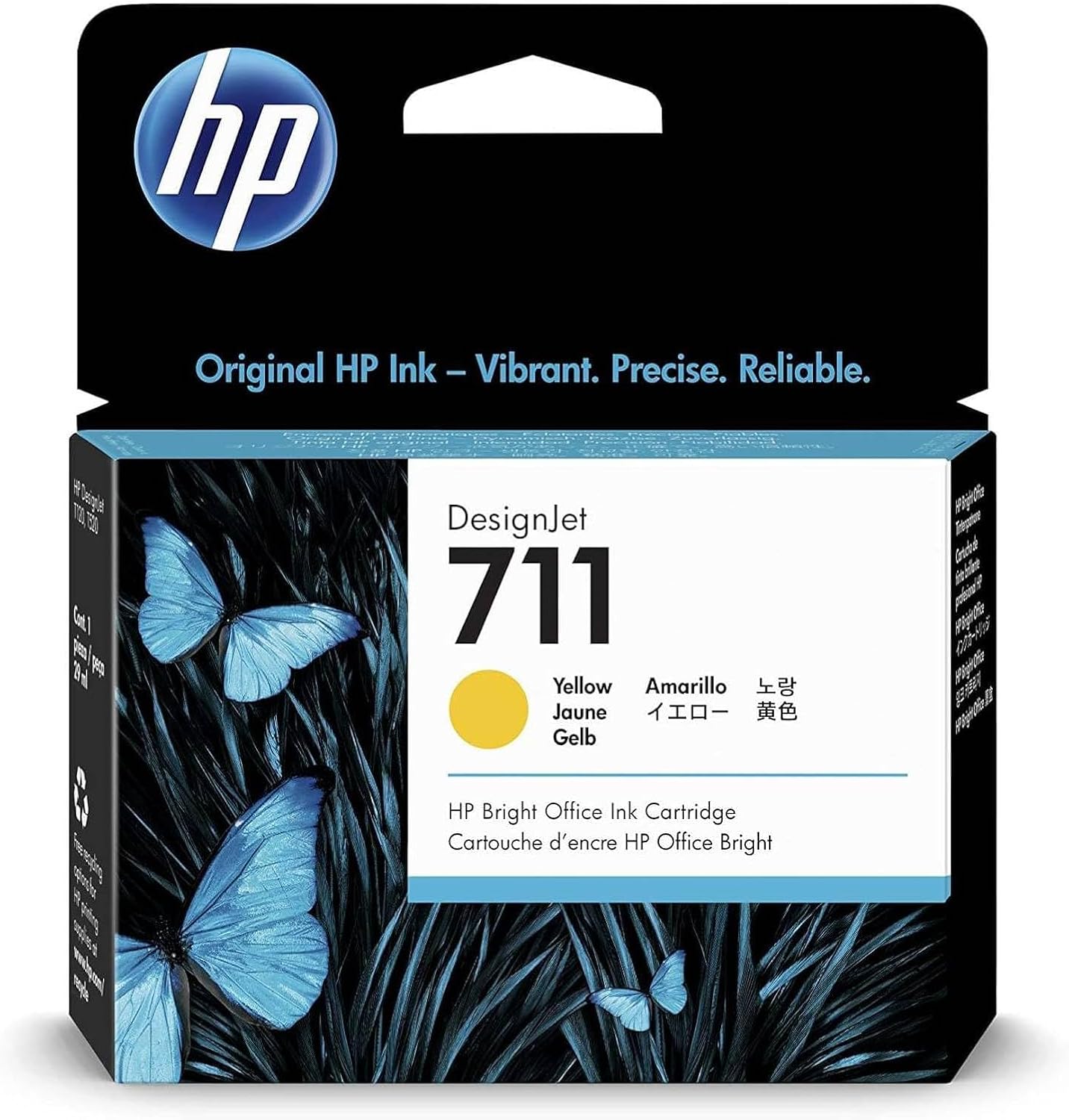 HP 711 CZ132A, Cartuccia Originale, Compatibile con Stampanti DesignJet T120, T125, T130, T520, T525, T530 e Testina di Stampa DesignJet 711, Giallo
