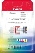 Canon Kit Cartouche d'encre d'origine CLI-8 (Cyan, Magenta, Jaune) et papier GP-501