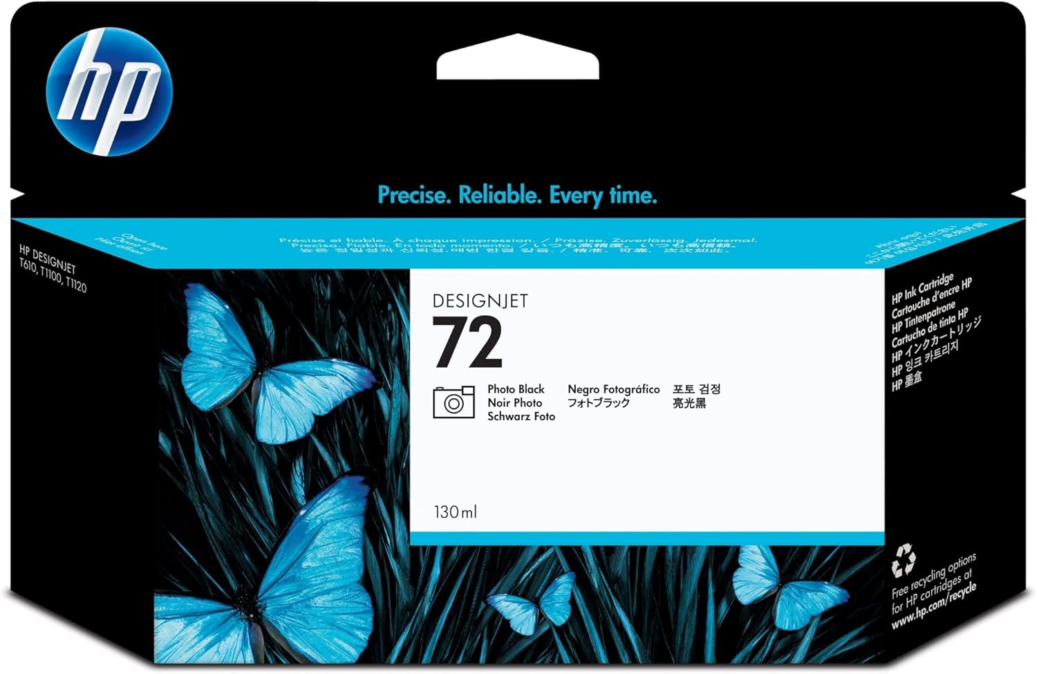 HP 72 C9370A, Cartuccia Originale, Compatibile con Stampanti DesignJet T2300eMFP, T1300, T1200, T1120, T1100, T1100 MFP, T795, T790, T770, T620, T610 e T600, Nero Fotografico