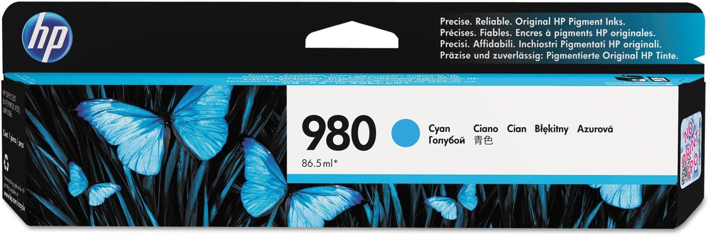 HP 980 D8J07A, Cartuccia Originale da 6000 Pagine, Compatibile con Stampanti a Getto di Inchiostro OfficeJet Enterprise Color Serie X555 e X585, Ciano