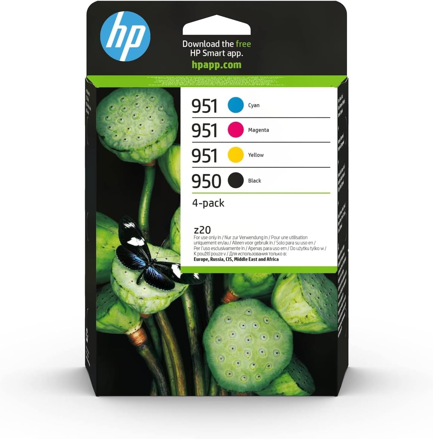 HP 950/951, Nero, Ciano, Giallo e Magenta, 6ZC65AE, Confezione da 4 Cartucce Originali, Compatibili con Stampanti HP OfficeJet 8100, 8600, 251dw, 276dw