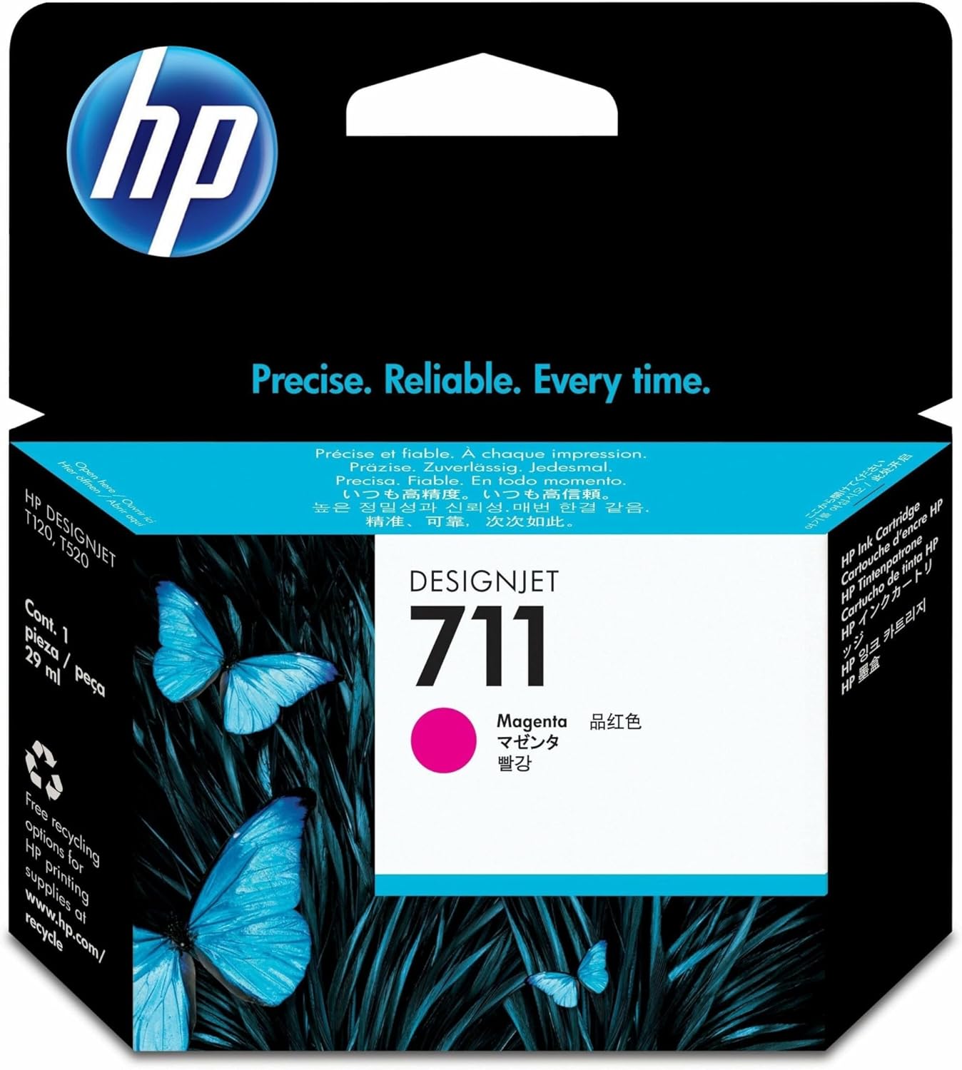 HP 711 Magenta 29-ml CZ131A, Cartuccia Originale con Inchiostro HP Ink, compatibile con Stampanti Plotter HP DesignJet T120, T125, T130, T520, T525, T530 e Testina di Stampa DesignJet HP 711
