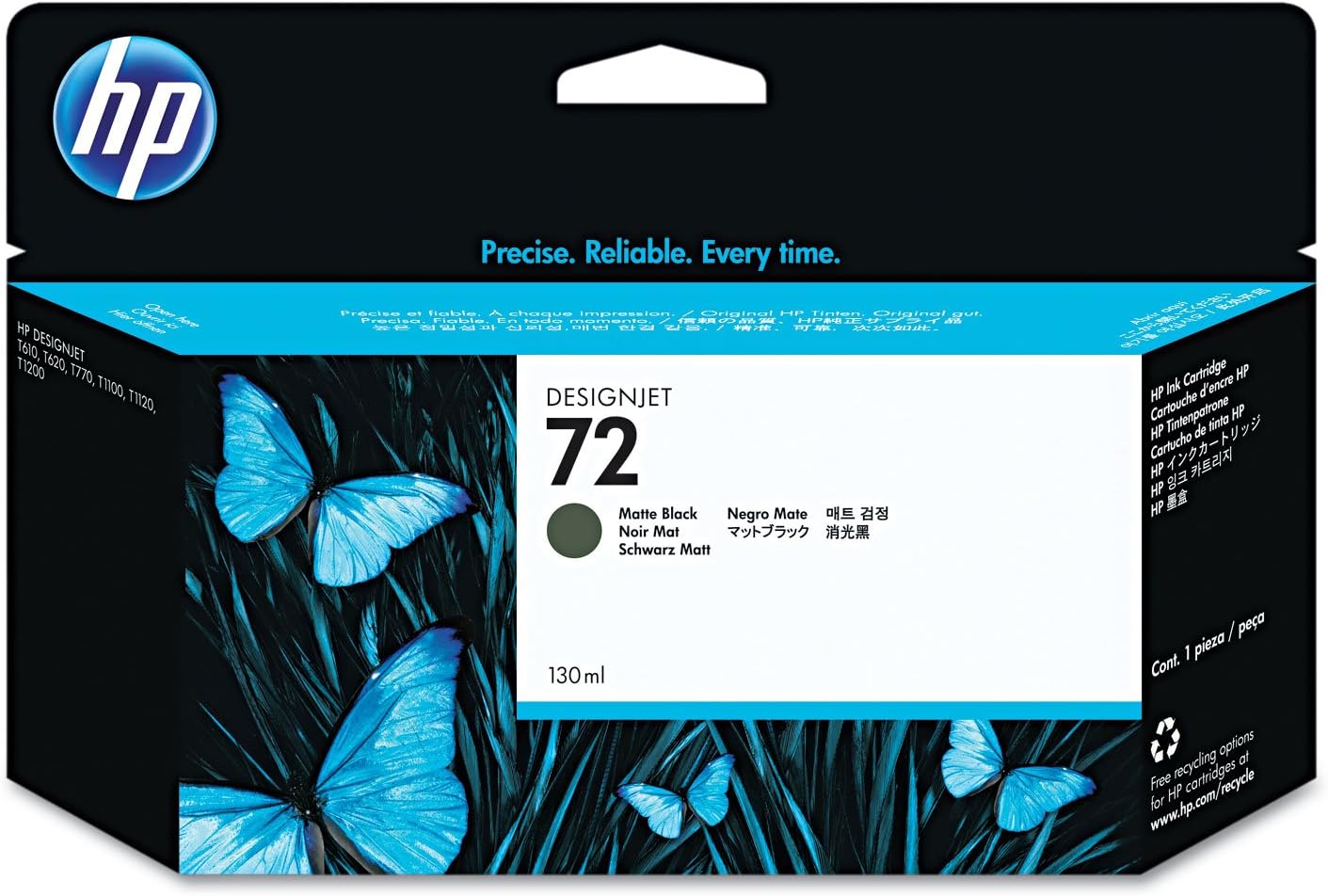 HP 72 C9403A, Cartuccia Originale Ink, Compatibile con Stampanti Plotter DesignJet T2300e MFP, T1300, T1200, T1120, T1100, T1100 MFP, T795, T790, T770, T620, T610 e T600, Nero