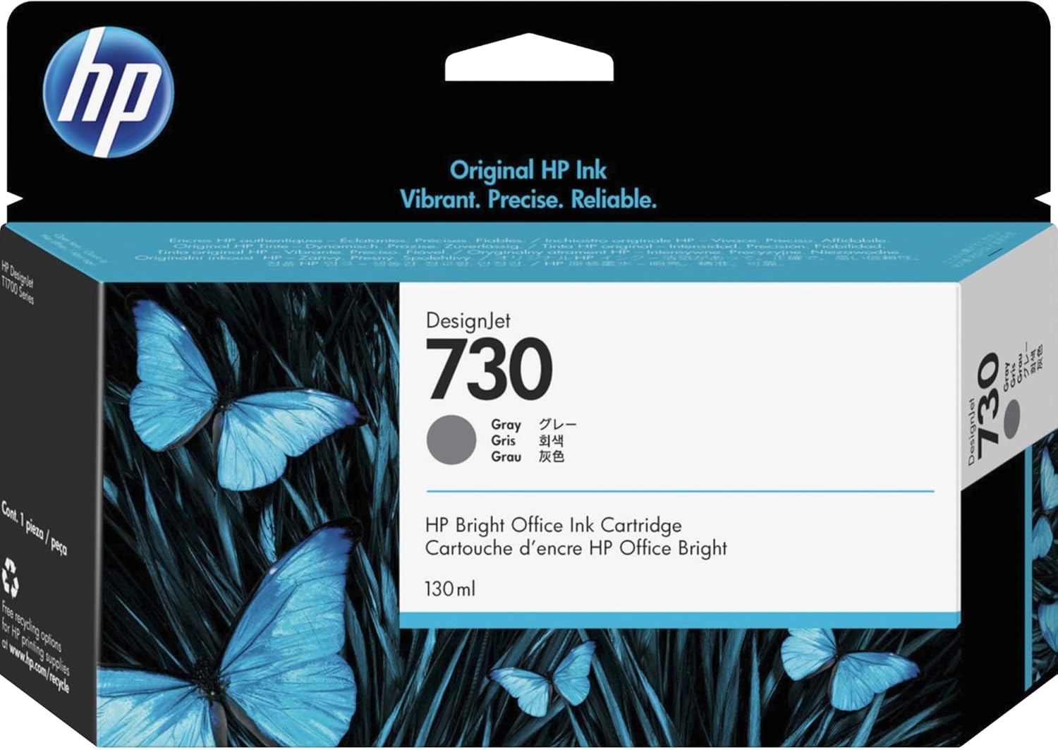 HP 730 P2V66A, Cartuccia Originale da 300 Pagine, Compatibile con Stampanti DesignJet Serie T1700, Grigio