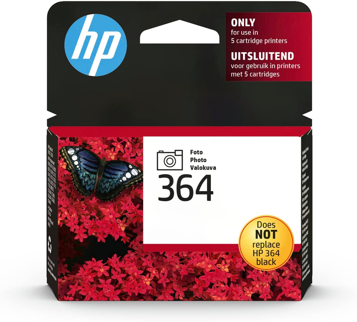 HP 364 CB317EE, Cartuccia Originale da 130 Pagine, Compatibile con Le Stampanti Photosmart 5510|5520|5525|6510|6520|7510|7520|B8550|C5380|C6380|D5460, Nero Fotografico