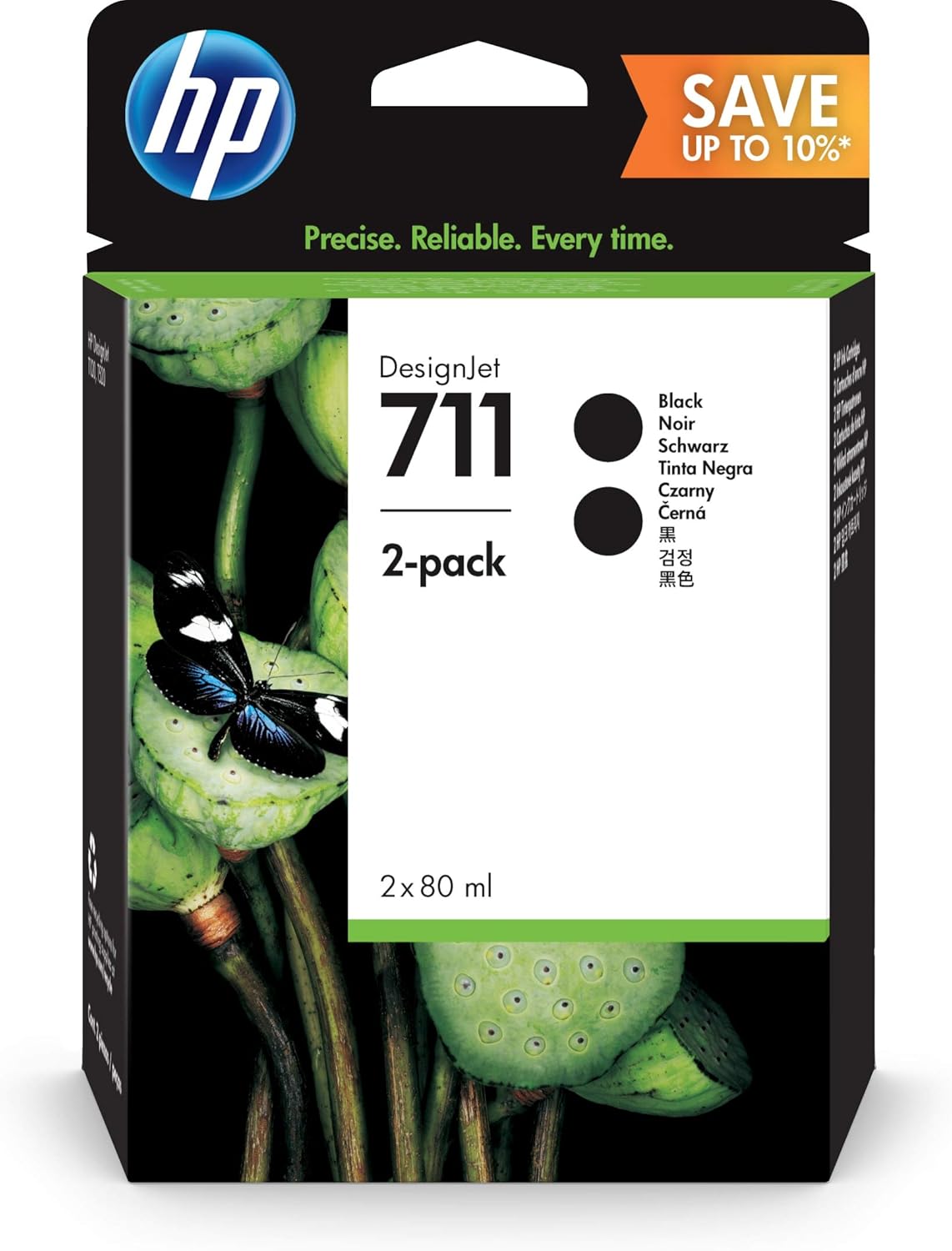 HP 711 P2V31A Multipack, 2 Cartucce Originali da 80 ml, Compatibile con le Stampanti DesignJet T120, T125, T130, T520, T525, T530 e Testina di Stampa DesignJet HP 711, Nero