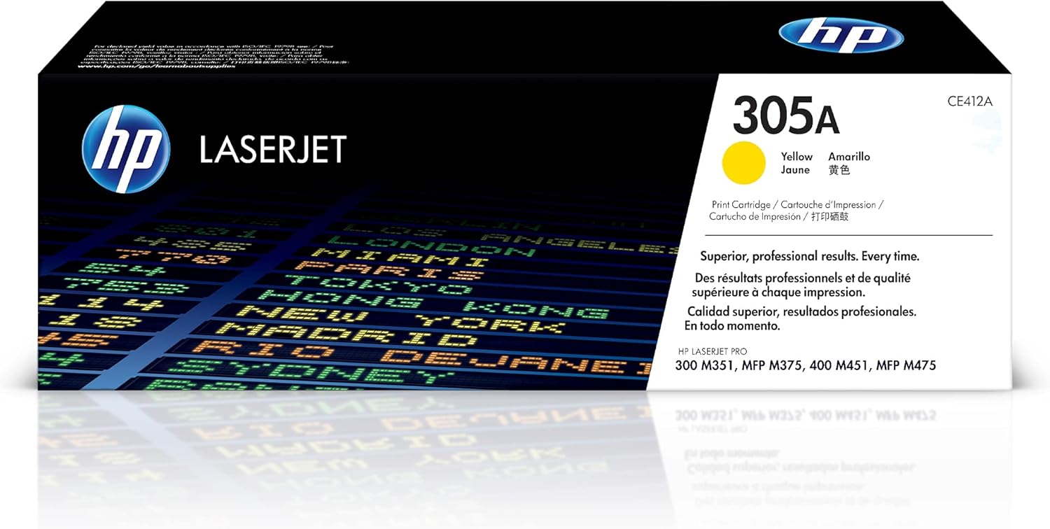 HP 305A CE412A, Cartuccia Toner Originale da 2600 Pagine, Compatibile con le Stampanti LaserJet Pro M351, MFP M375, M451, MFP 475, Giallo