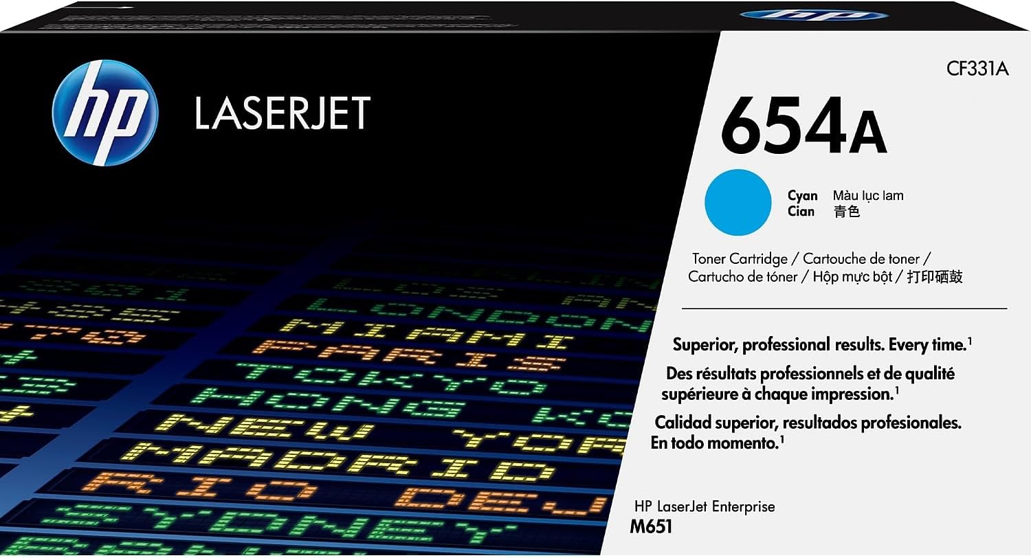 HP 654A CF331A, Cartuccia Toner Originale da 2000 Pagine, Compatibile con la Stampante LaserJet Enterprise M651, Ciano