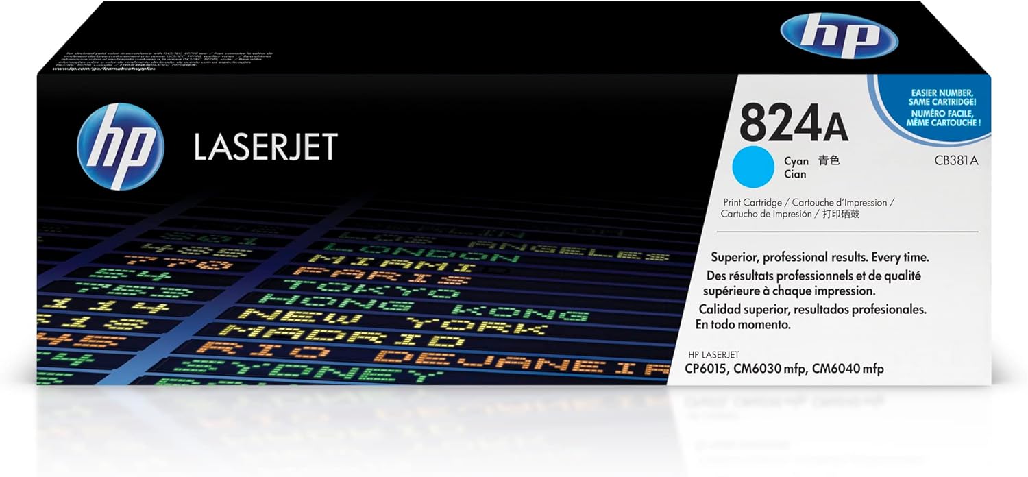 HP 824A CB381A, Cartuccia Toner Originale HP da 21000 Pagine, Compatibile con le Stampanti HP LaserJet CP6015, CM6030 mfp, CM6040 mfp, Ciano