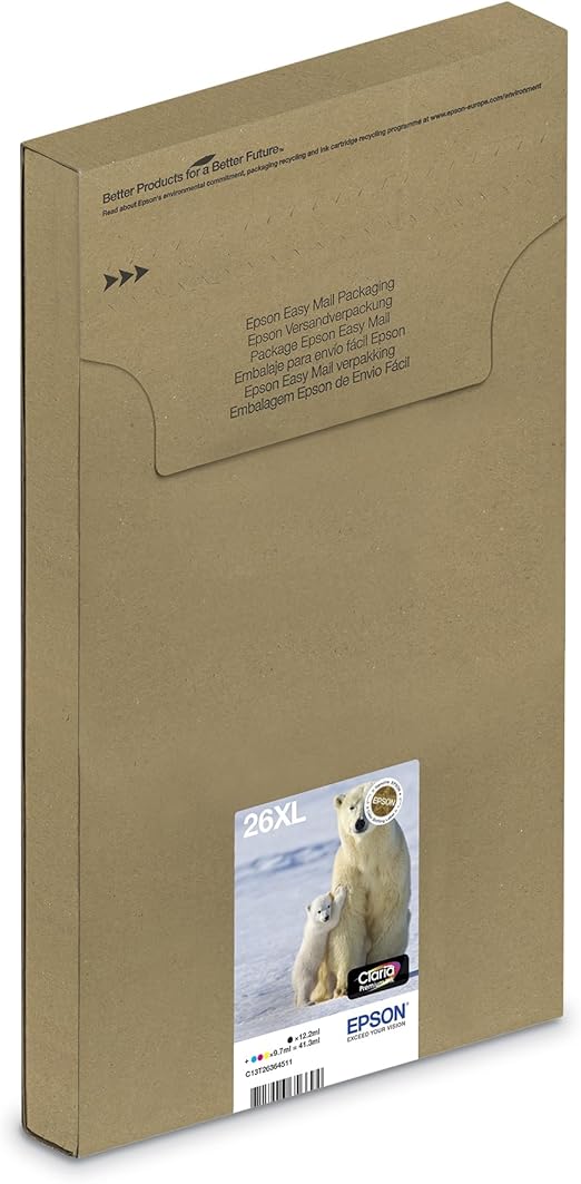 Epson Multipack di cartucce originali Claria Orso bianco 26XL - 4 colori: Cartuccia nero, ciano, magenta, giallo - 1 x 12,2 ml, 3 x 9,7 ml - I migliori risultati con gli inchiostri originali