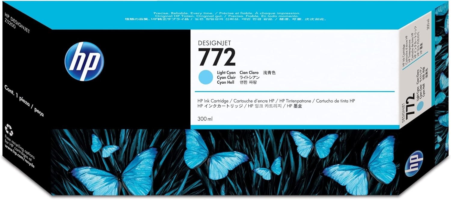 HP 772 CN632A, Cartuccia Originale da 500 Pagine, Compatibile con Stampante DesignJet Z5200, Ciano Chiaro
