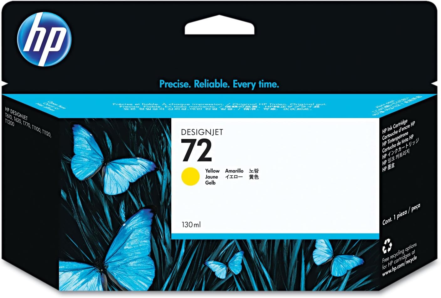 HP 72 C9373A, Cartuccia Originale, Compatibile con Stampanti DesignJet T2300e MFP, T1300, T1200, T1120, T1100, T1100 MFP, T795, T790, T770, T620, T610 e T600, Giallo