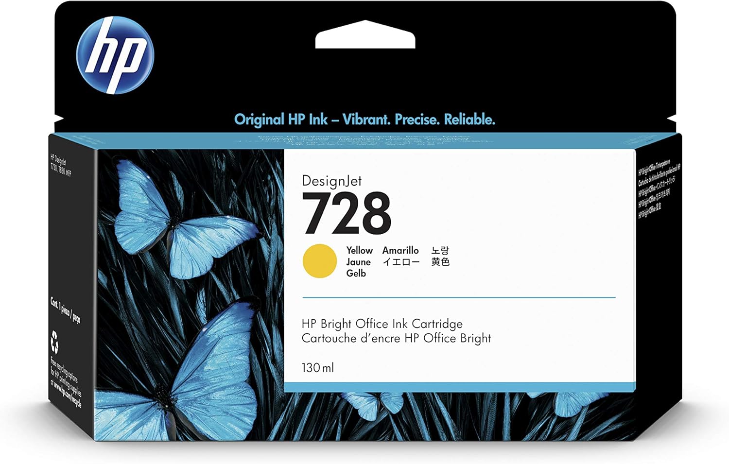 HP 728 F9J65A, Cartuccia Originale, Compatibile con Stampanti DesignJet Serie T730 e T830 e con Testina di Stampa DesignJet 729, Giallo
