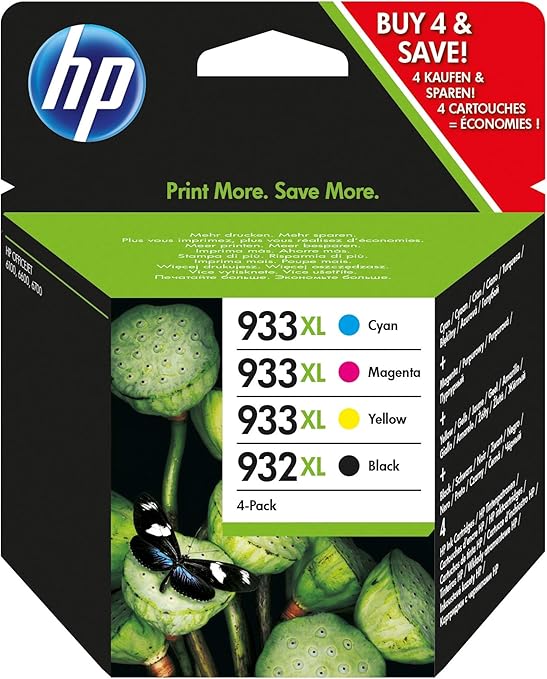 HP - Inchiostro originale n. 932XL nero e n. 933XL, confezione da 4 unità per HP OFFICEJET 6100/6600/ 6700