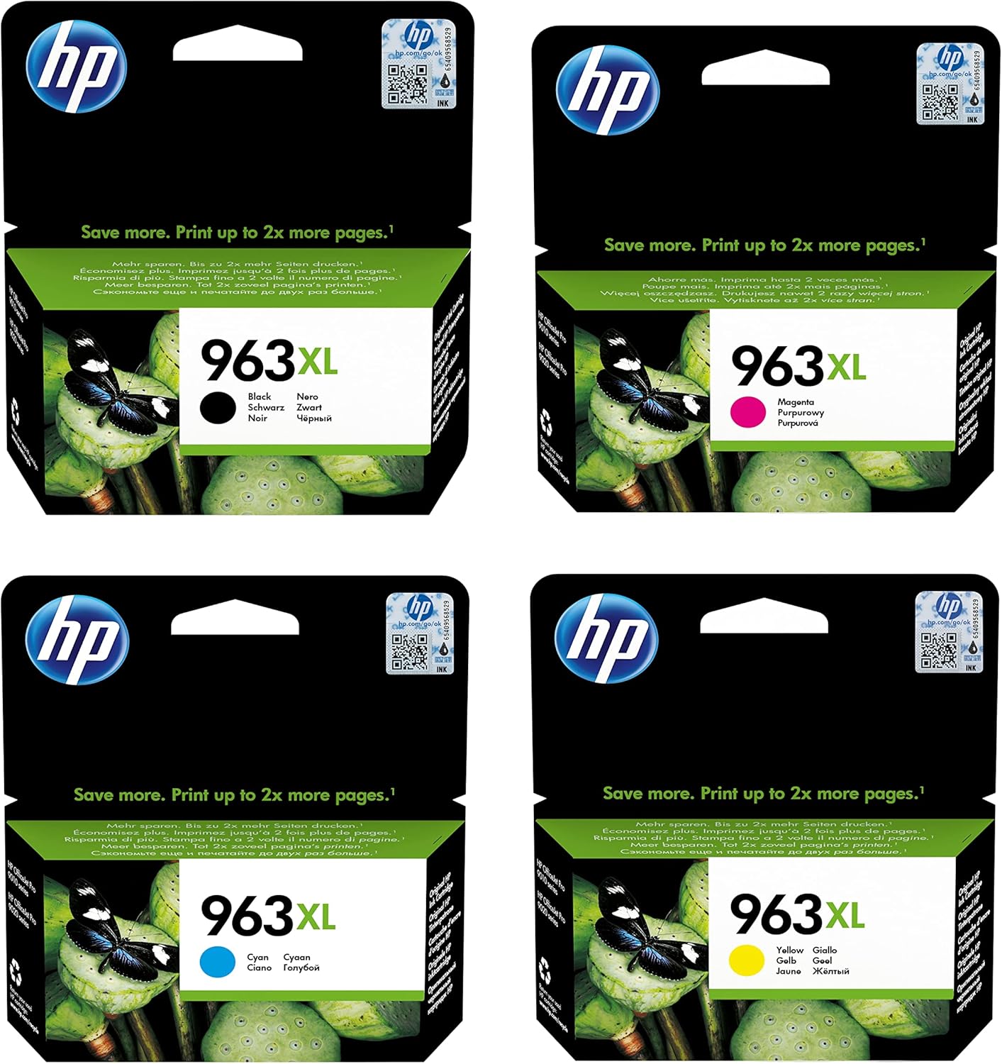 HP 963XL Nero, Ciano, Giallo e Magenta, 3YP35AE, confezione da 4 Cartucce Originali HP, ad Alta Capacità, Compatibili con Stampanti HP OfficeJet Pro Serie 9010 e 9020